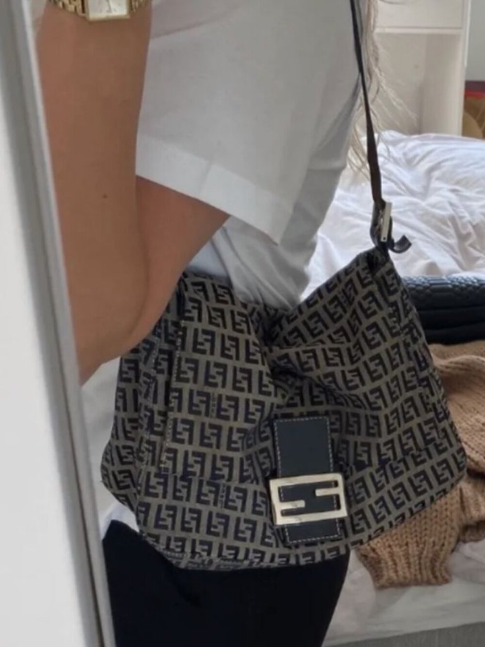 Vintage FENDI Zucchino Canvas Mamma Forever Baguette